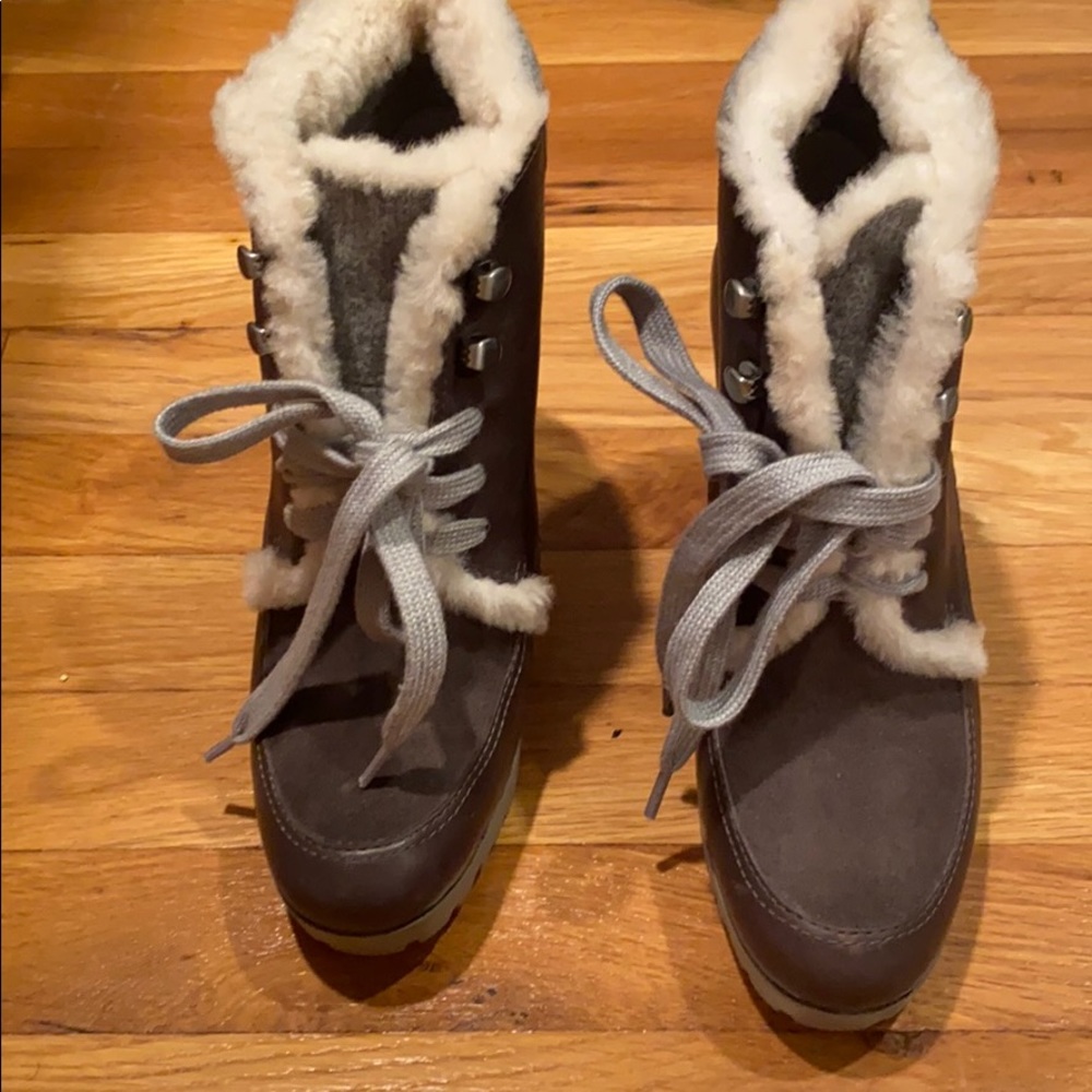 Cola Haan Wedge Sheep Fur Trim Bootie